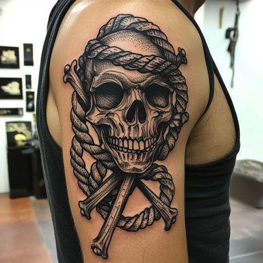 Men's skull tattoos in a nautical style