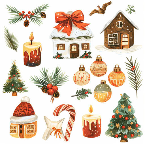 December clipart in a photo realistic style against a flat white background, highlighted by soft lighting and intricate textures