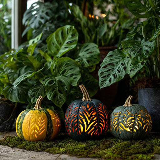 Carved Pumpkins on a Bed of Green Moss