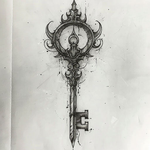 Sketch of a silver key with organic and rustic lines