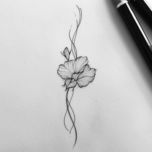 Minimalist black and white tattoo sketch of sweet pea