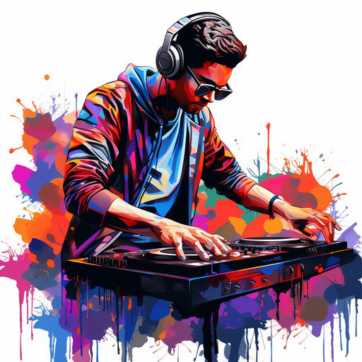 DJ clipart in the style of Oil painting, on a white background