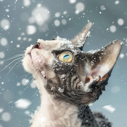 Cornish rex cat in the snow