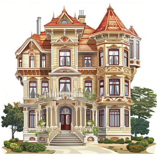 Mansion clipart in a photo realistic style on white background