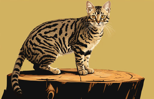 Leopard cat walking on tree stump