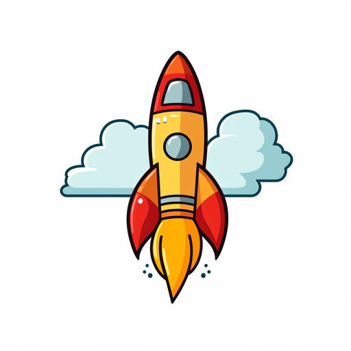 Rocket illustration in Minimalist style, on white background