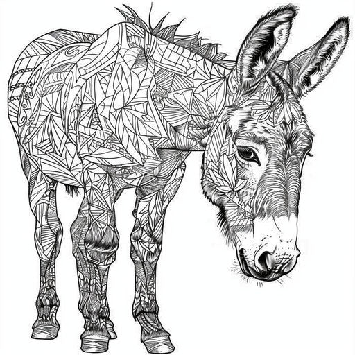 Complex illustration of a donkey with abstract designs