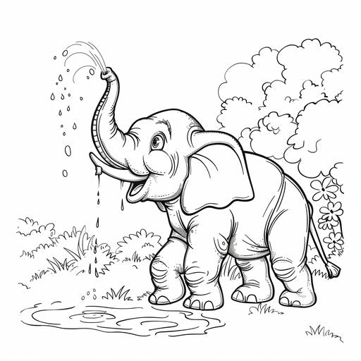Friendly elephant spraying water from trunk