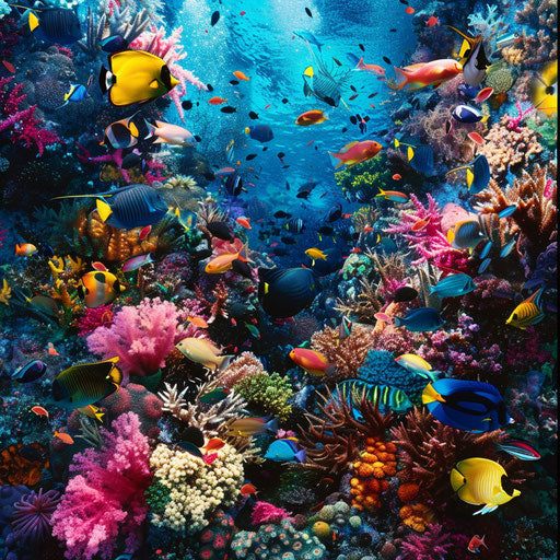 Vibrant scene of tropical fish in a coral reef