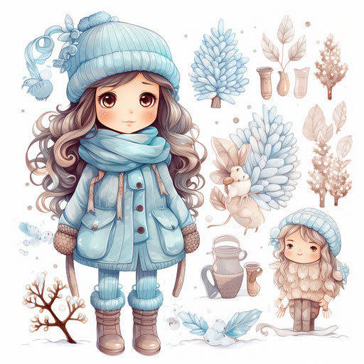 Winter illustration in the style of Pastel Colors Art, on white background