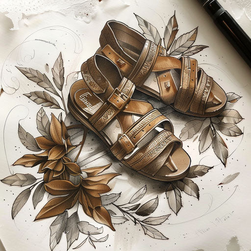 Roman sandals in realistic style with earthy tones