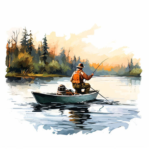 Fishing clipart in the style of Oil painting