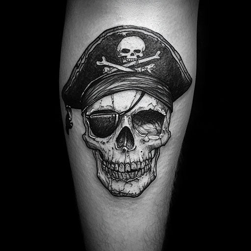 Men's skull tattoos with pirate-style skull