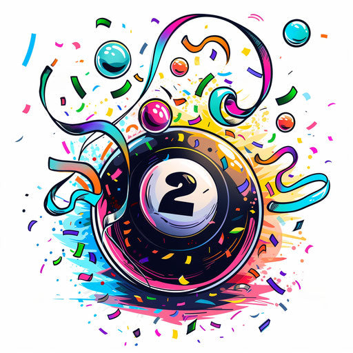 Billiard ball with festive confetti and streamers