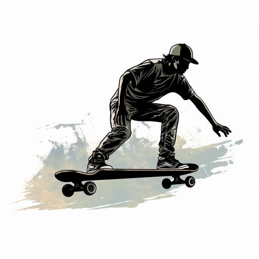 Skateboard illustration in the style of Chiaroscuro Art, on white background