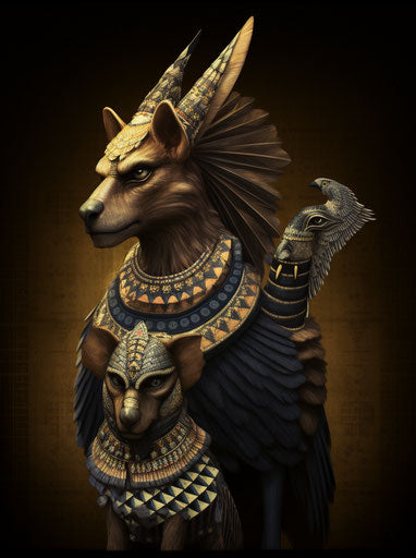 Egyptian animals paired with bird of peace motif