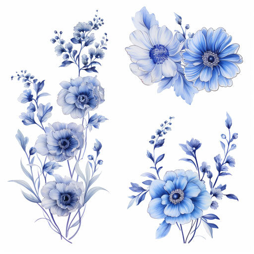 4pcs temporary tattoo skin health self defense blue flower body art for children
