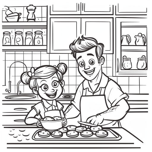 Father and child baking cookies together
