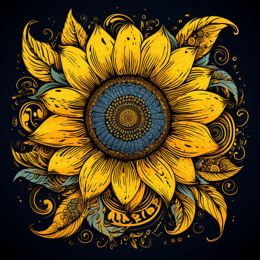 Yellow sunflower icon, artistic doodles style