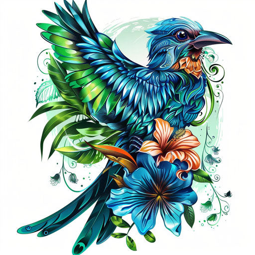 Evolution tattoo sketch with vivid blue and green colors