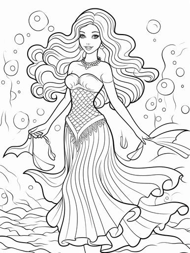 Printable Barbie Mermaid Coloring Pages, Whimsical Style