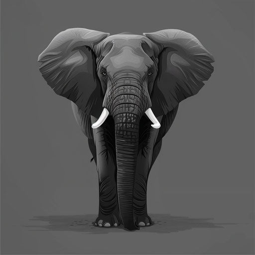 Realistic elephant cartoon on flat slate grey background