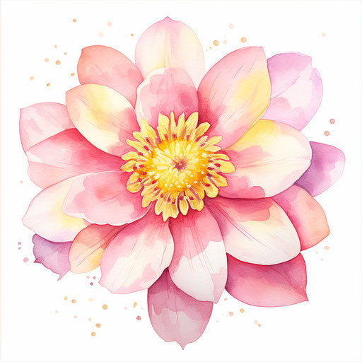 Pink watercolor flower on white, Japanese folklore-style art