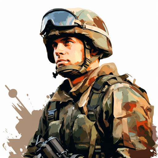 Military clipart in the style of Chiaroscuro Art, on white background