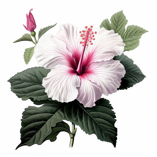 Hibiscus flower clipart in the style of Chiaroscuro Art, on a white background
