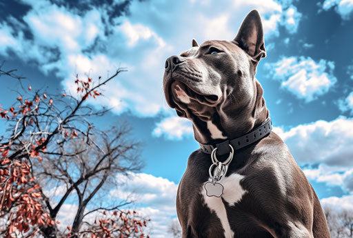 Family dog gazing at the sky in the yard