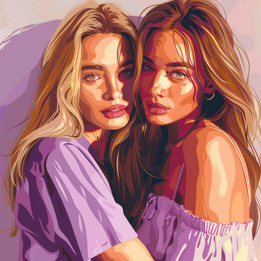 Close friends clipart on soft lavender flat background