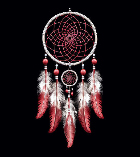 Dream catcher on white background, dark silver and light maroon style, detailed cross-hatching, organic material, detailed wildlife, traumacore, intuitive gestures, ornate simplicity