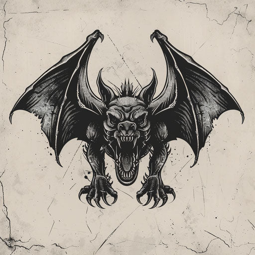 Sketch of gargoyle tattoo in gritty clipart style