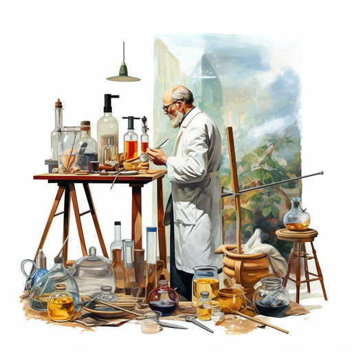 Research clipart in the style of oil painting