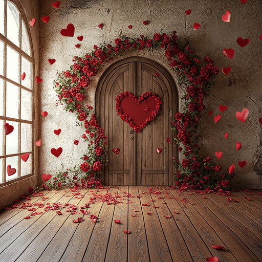 Valentine's Day backdrop with red heart-shaped arch