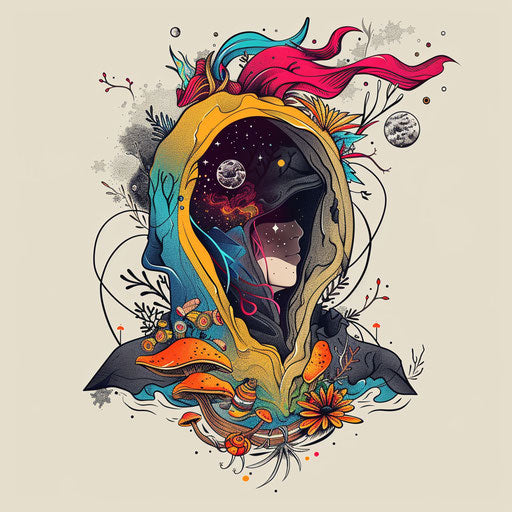 Dreamy hood with unreal elements in saturated colors