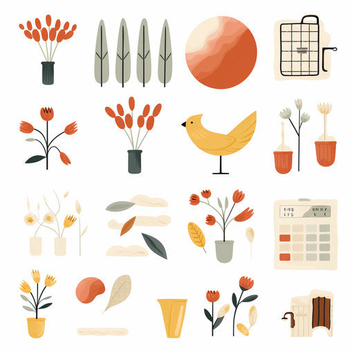 March clipart images in the style of Minimalist, on a white background