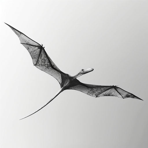 Pterodactyl clipart with photo realistic style, flat random background, monochrome palette and detailed wings