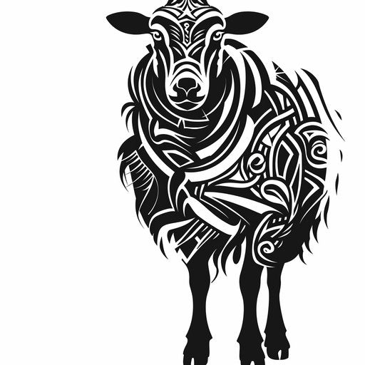 Black sheep with tribal tattoos on white background