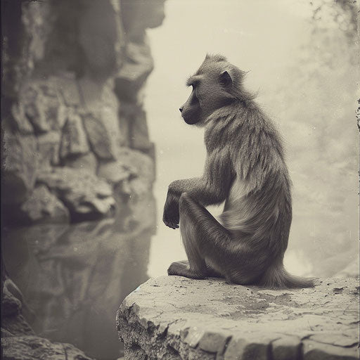 Baboon in a peaceful and serene natural setting