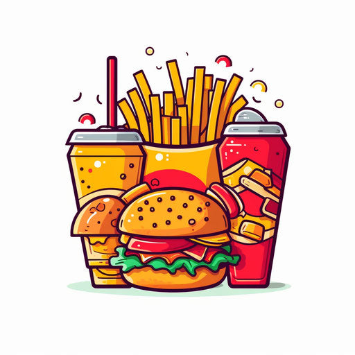 Minimalist style junk food clipart, on white background