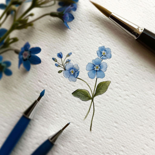Delicate forget-me-not flower tattoo fine art illustration