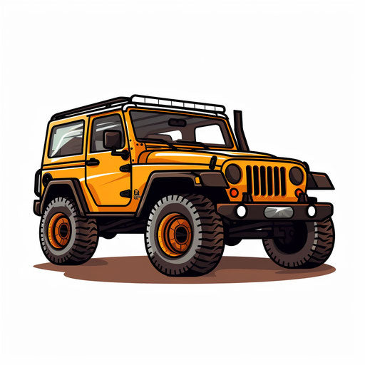 Minimalist-style clipart of a jeep, on a white background