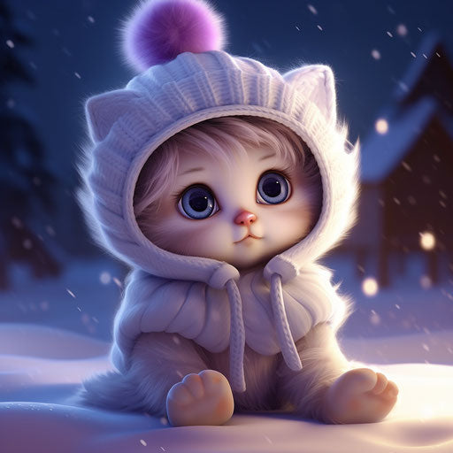 Adorable baby Kitten illustration in violet and magenta style