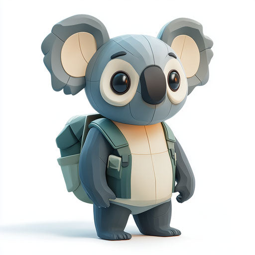 3D koala on flat white background, isolated clipart