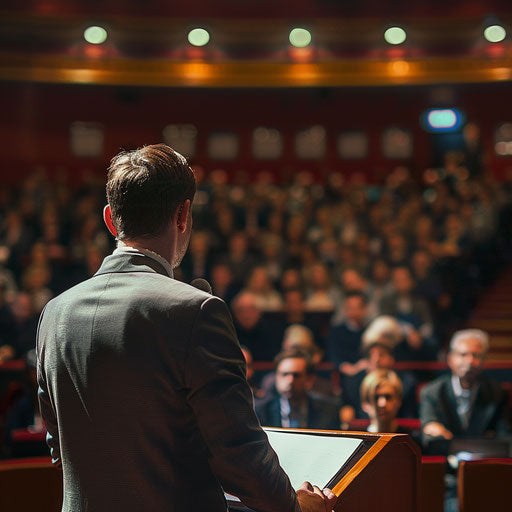 Prestigious conference: businessman as keynote speaker