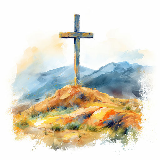 Cross in Oil painting style on white background