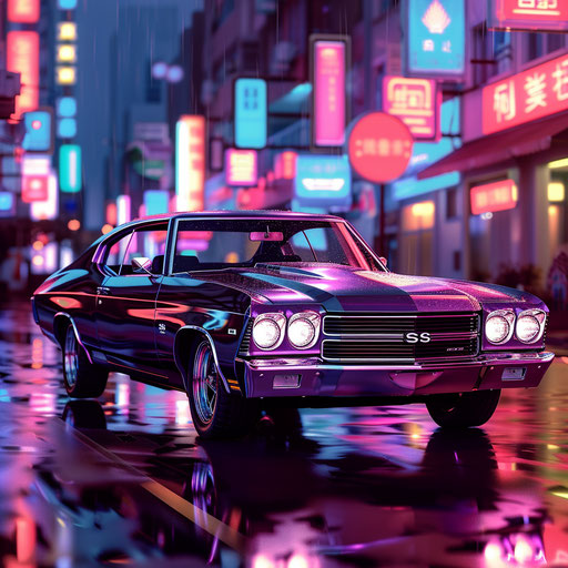 1969 Chevrolet Chevelle SS night street neon lights