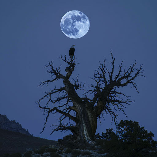 Silhouette of bald eagle against full moon