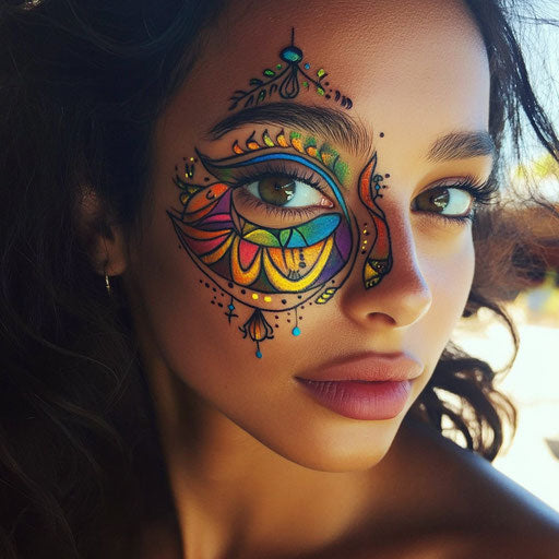 Facial tattoos for women with vibrant mandala designs